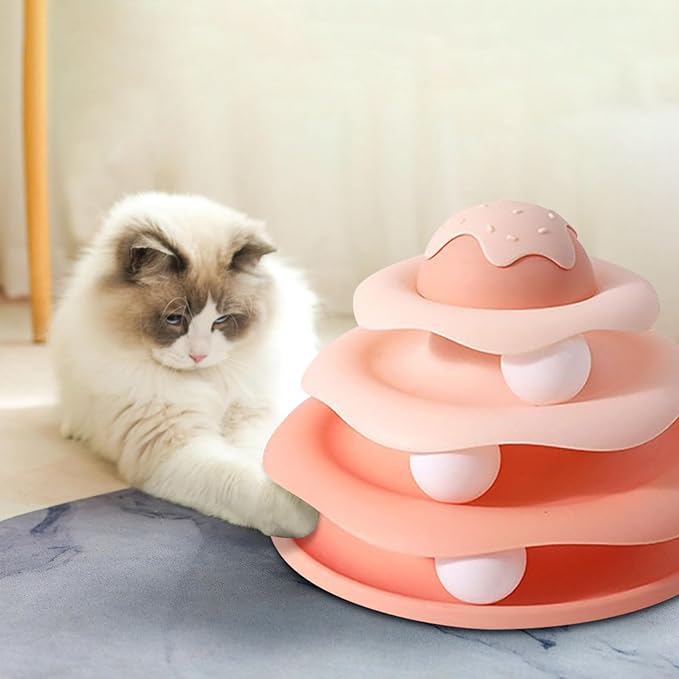 Cat Ball Track Toy, Cat Ball Tower, Multi-Level Design Cat Ball Track Toy, 3 in 1 Automatic Interactive Kitten Toy, Easy to Disassemble, Easy to Clean, Meet Your Cat's Exercise Needs (Pink)