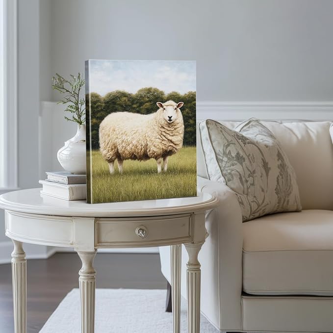 Vintage Sheep Wall Art Decor Country Landscape Sheep Print Picture Cottagecore Wall Decor for Home Farmhouse Living Room 8x10 Inch Canvas Framed