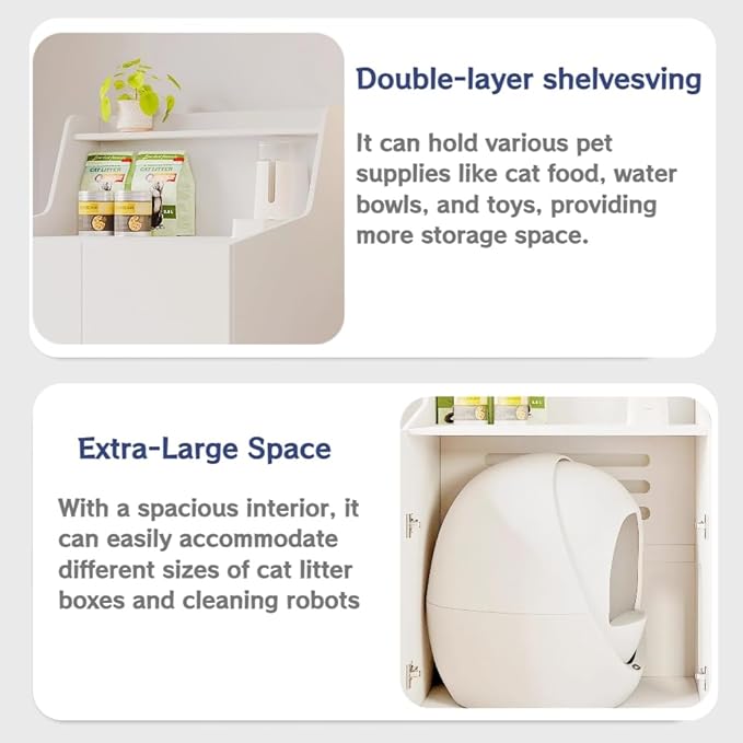 Large/Tall Cat Litter Box Enclosure Furniture, Hidden Cabinet for Self-Cleaning Litter Boxes with Storage Shelf,Furniture for Automatic Litter Boxes
