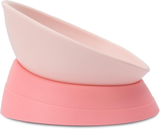 French Bulldog Food Bowl- Slanted Tilted Pug Food Water Bowl,Cat Bowl- Feeder for Frenchie/Shih Tzu/Flat Faced Small Dogs/Puppies/Cats (Pink, 4 Cup)