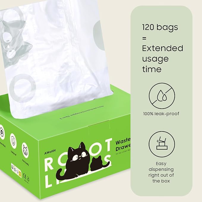 120 Tidy Draw-Pack Cat Litter Box Robot 5/4/3 Waste Bags Automatic Litter Box Bags, Tear-free, Sensor-compatible, Thick Heavy Duty Cat Litter Box Liner Bags 25.2 x 15.7 IN