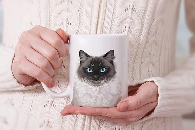 MUGBREW Cute Seal Point Ragdoll Cat Ceramic Coffee Mug Tea Cup, 11 OZ