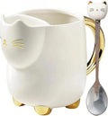 Yuwu 17oz Cat Mug with Tea Bag Holder & Spoon – Cute Ceramic kitty Coffee Cup Gift for Cat Lovers, Women, Girls – Tea Mug for Birthday, Christmas, Valentine’s Day (white)
