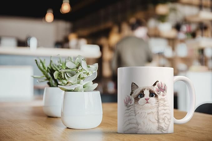 MUGBREW Cute Chocolate Bicolor Ragdoll Cat Paws Up Ceramic Coffee Mug Tea Cup, 11 OZ