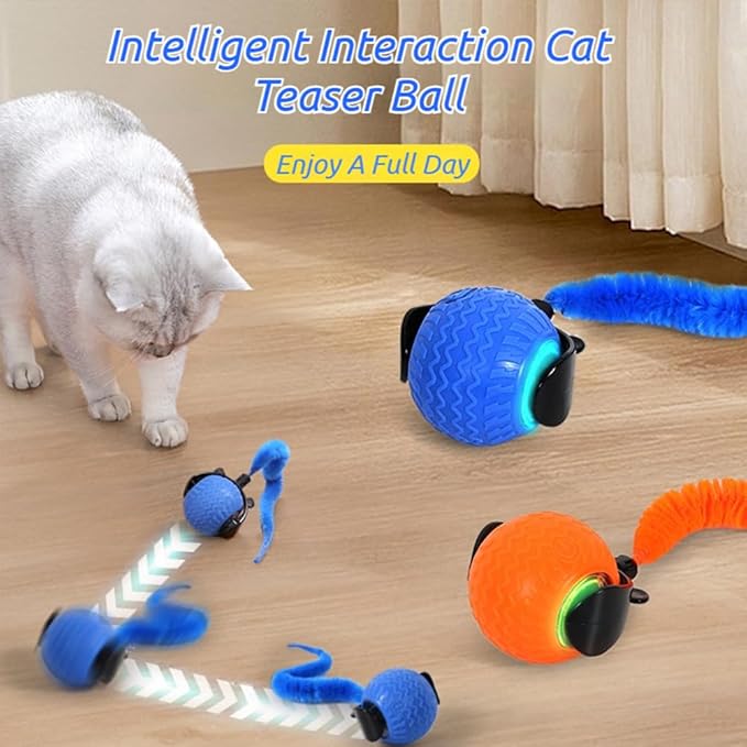 2026 New The Smart Wave Chase Ball, Revolutionary Smart Chase Ball 3.0, Interactive Fast Moving Ball with Tail, Automatic Cat Chase Balls Toy for Dog Cat Indoor Play (Blue)