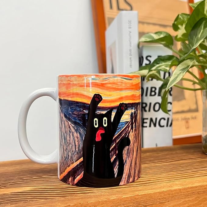 Famous Art Paintings Funny Cat Coffee Mug for Artist Art Lover Teacher Cat Lovers, Famous Picture Classic Vincent Aesthetic Canvas Mug Birthday Gift for Women Man (The Scream)