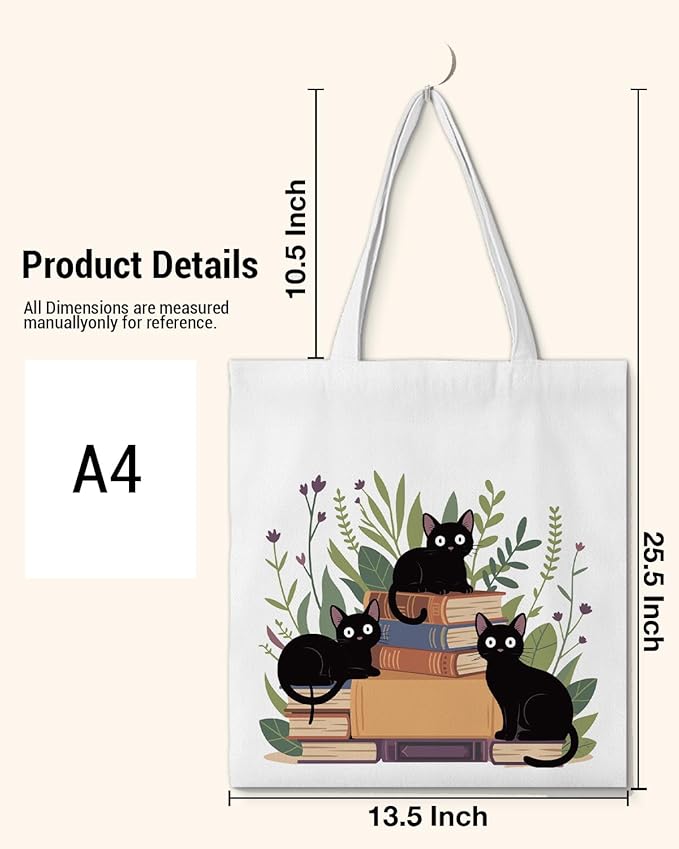Cute Cat Canvas Tote Bag for Women Funny Cat Bag for Shopping Work Travel Lover Totes Gifts
