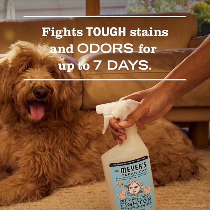 Mrs. Meyer's Clean Day Dog Care Kit, Includes 3in1 Dog Shampoo - White Peach, Dog Deodorizing Spritz - White Peach and Pet Stain & Odor Fighter - Coconut Leaf