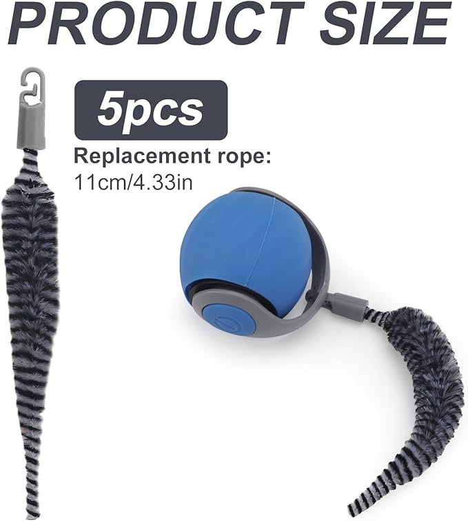 5pcs Cat Ball Toy Replacement Tails, Interactive Cat Toy Accessories Attachments Automatic Moving Ball Worm Refills Rope Compatible with 2.0 (Black, White)