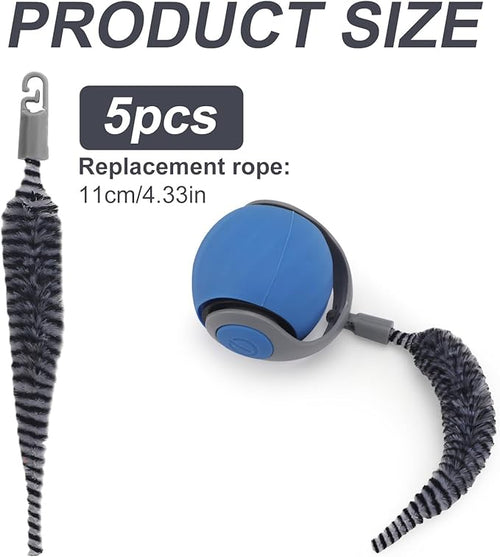 5pcs Cat Ball Toy Replacement Tails, Interactive Cat Toy Accessories Attachments Automatic Moving Ball Worm Refills Rope Compatible with 2.0 (Black, White)