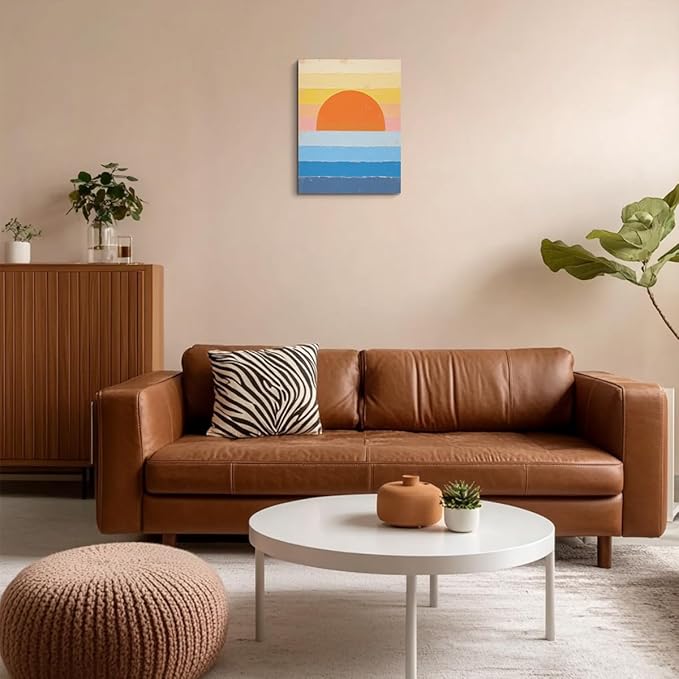 Boho Sun Framed Canvas Wall Art, Bohemian Sunrise Sunset on the Horizon Decor Wall Painting, Geometric Nature Art Picture Modern Decor for Home Living Room Bedroom Office, 11.4"x15"