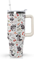 Ceovfoi 40 Oz Racoon Tumbler With Handle, Coffee Travel Mug Cup Water Bottle, Racoon Decor, Gifts for Women