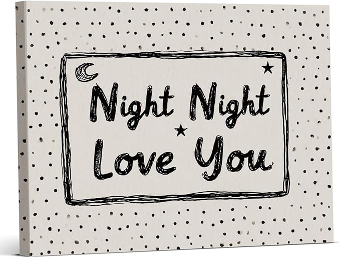 Retro Sleep Bedroom Canvas Wall Art Night Night Love You Print Painting Vintage Wall Decor for Home Bedroom 8x10 Inches Framed