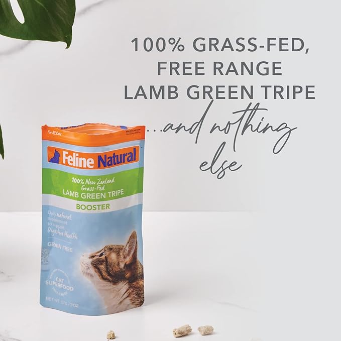 Feline Natural Lamb Green Tripe Booster, Freeze-Dried Cat Supplements, Grain-Free Cat Digestive Support, Made with Grass-Fed New Zealand Lamb, 2 oz
