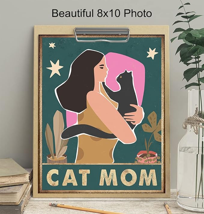Cat Mom Wall Art - Cute Cat Lover Gifts for Women Girls - Kitty Wall Decor - Black Feline Decor - Aesthetic Room Art - Kitty Lover Gifts for Women - Room Print - Pictures - Kitten Poster 8x10 UNFRAMED