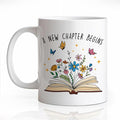 A New Chapter Begins Ceramic Coffee Mug for Women, Funny Floral Book 11oz Coffee Cup Gifts for Coworker, Retirement Farewell Mug Gifts, Going Away Good Luck Graduation Present