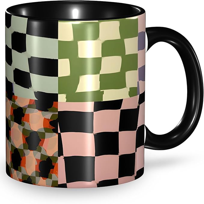 Checkered Coffee Mug Funny Ceramic Tea Cup Novelty Presents for Women Men Home and Office Birthday Microwave Dishwasher Safe 11oz