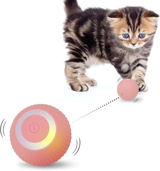Interactive Cat Toys Ball, Automatic 360° Self-Rotating Rolling Ball with USB Rechargeable pet Exercise Chase Toy Balls for Kitten & Dog Playing -Pink