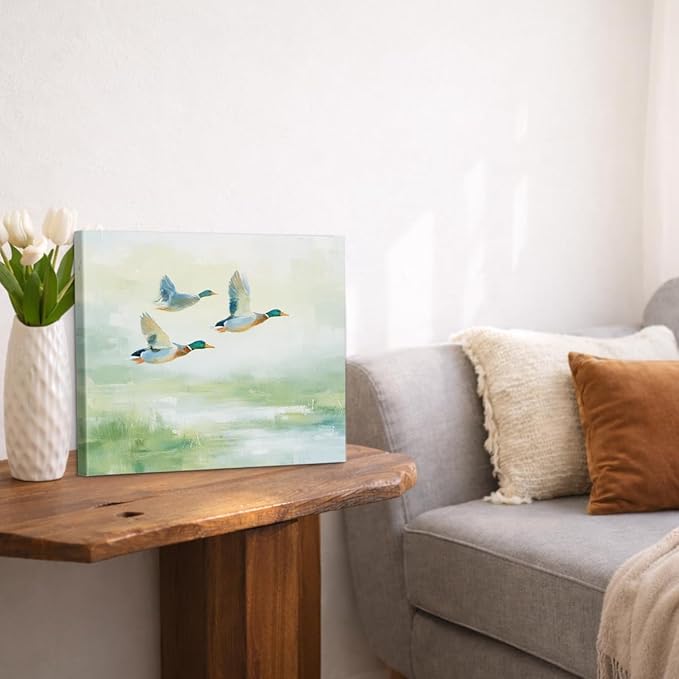 Vintage Mallard Duck Wall Art Decor Cottagecore Ducks Green Print Picture Rustic Wall Decor for Farmhouse Home Living Room 8x10 Inch Canvas Framed