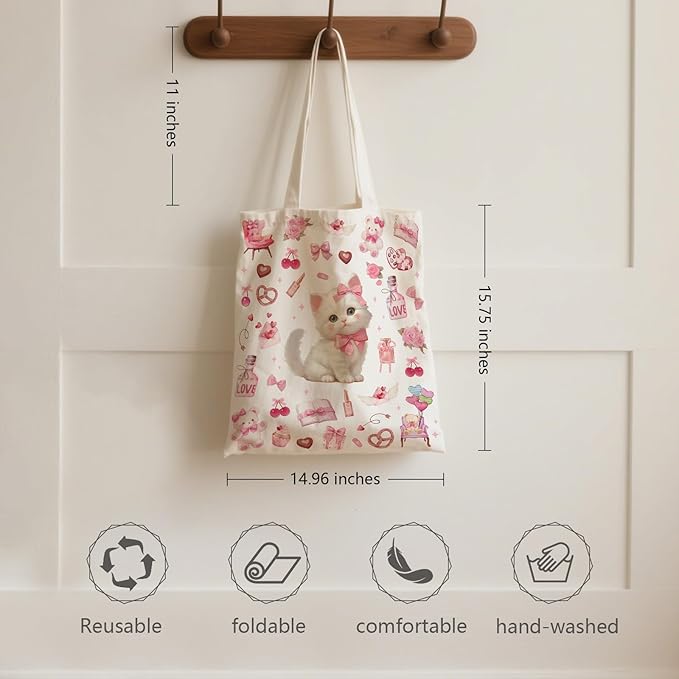 Aesthetic Canvas Tote Bag for Women - with Magnetic Snap Closure & Zipper Inner Pocket Reusable Bag for Shopping
