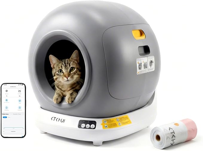 Self-Cleaning Automatic Cat Litter Box for One Cat, Compact 76L for Small Spaces, Dual Safety Sensors (Proximity Pause + Weight Stop), Jam Auto-Stop, Child Lock, App Control, 4L Waste Bin