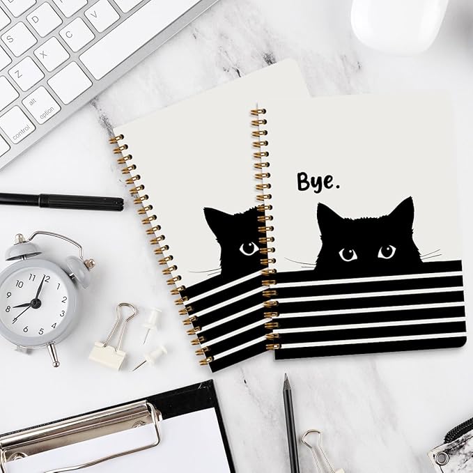 2 Pcs Cute Cat Spiral Notebook, Cute Gifts Journaling Notebooks for Work, College Ruled Notebook Journal, Peeking, Office Home College Supplies Cat Themed Gifts for Girls Teens Colleagues