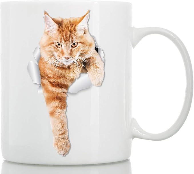 Winston & Bear Climbing Ginger Cat Mug – Funny Orange Tabby Ceramic Coffee Mug Gift for Cat Lovers (11oz)