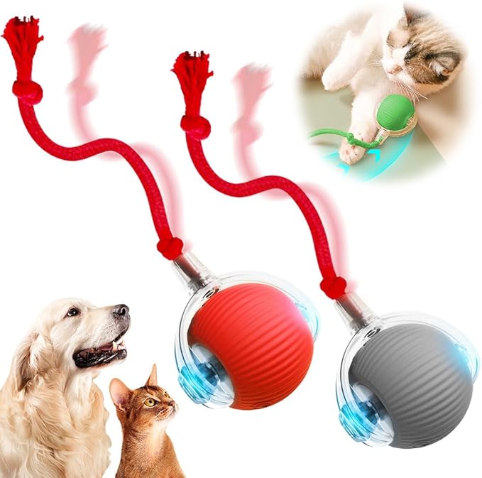 Smart Interactive Cat Toys - Automatic Ball Toys with Cord Imitation Mouse (Red+Gray)