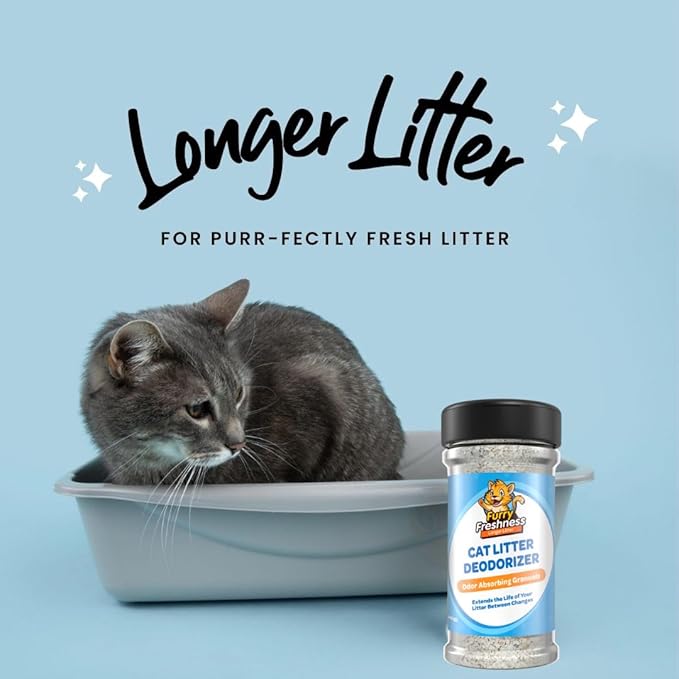 FurryFreshness Cat Litter Deodorizer & Litter Box Odor Eliminator - Works With All Litters To Increase The Life Of Your Litter -Made In USA -Nontoxic, Fragrance Free Odor Control (1 Pack)