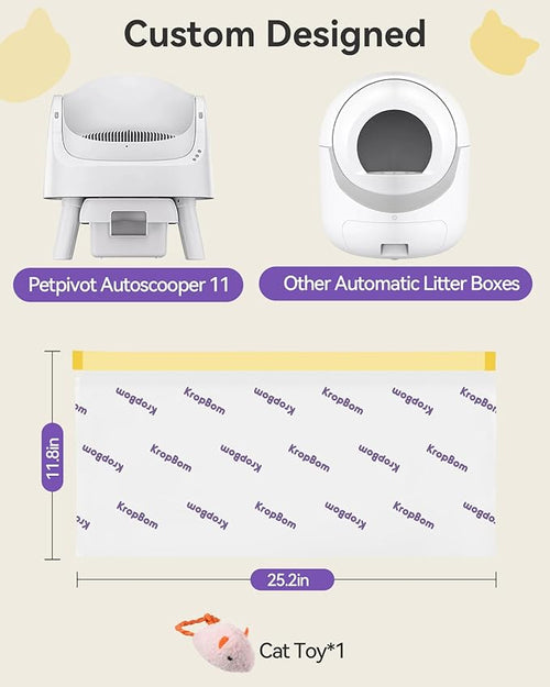 180 Count Automatic Cat Litter Box Liners Compatible with PetPivot AutoScooper 11 and Similar Open Top Self Cleaning Litter Box, Heavy Duty Cat Litter Bags Liners with Drawstring, 25.19" x 11.8"