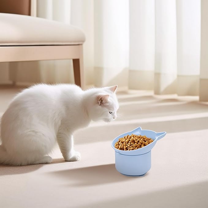 Cat Slow Feeder, Elevated Slow Feeder Bowl Tilt Design, No Black Chin, Tilted Design, for Dry Wet Food, for Cats & Small Dogs (Blue)
