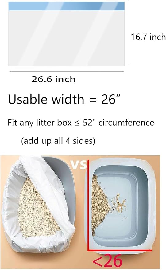 60 Count Cat Drawstring Litter Box Liners 26.6x16.7 inches 2Mils Super Thick White Cat Litter Waste Bags Poop Bags for Self-Cleaning Litter Box Cat Litter Pan Trays (Blue Drawstring 60 count)