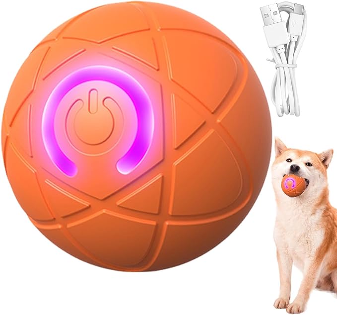 Interactive Cat Toy Ball - Automatic Cat Toy, USB Interactive Dog Ball Toy, Rolling Ball Dog Toy, Rechargeable Dog Interactive Toys Dog Ball with LED Light, Indoor Active Rolling Toys for Indoor Play