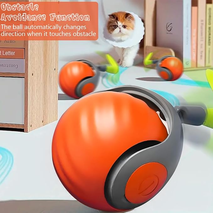Speedy 2.0 Tail Interactive Cat Toy, Smart Interactive Cat Toy Ball, Indoor Cat Toys Electric Self Moving, Automatic Cat Rolling Ball (Orange + Blue)