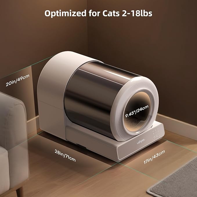 uahpet Stainless Steel Automatic Litter Box, Self Cleaning Cat Litter Box with APP Control, Multi-Cat Recognition, Lower Entry, Multi-Safety Sensors, Easy to Install and Clean
