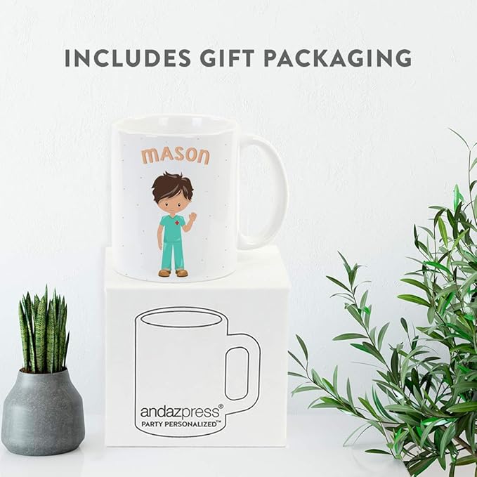 Andaz Press Personalized 11oz. Kids Milk Hot Chocolate Mug, Brown Haired Ward Boy, 1-Pack, Custom Child’s Birthday Christmas Coffee Cup