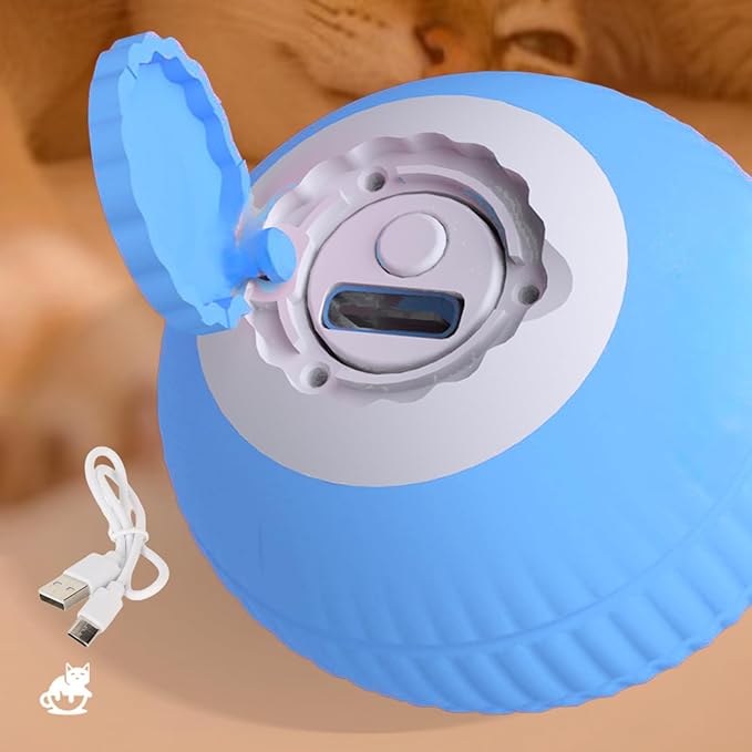 2025 Smart Automatic Interactive Cats Toy, Automatic Moving Bouncing Rolling Ball for Bored Indoor Adult Cats, Self Rotating, Type-C Rechargeable (Blue)