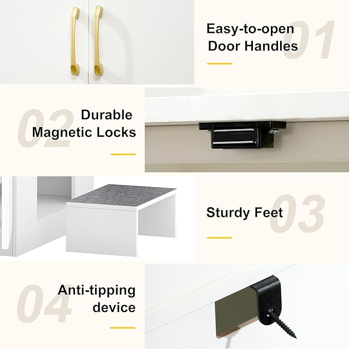 Hey-brother Cat Litter Box Enclosure, Large Hidden Litter Box Furniture with Charging Station, Suitable for Automatic/Self-Cleaning Cats Litter Boxes and Robot, Modern, White JCLB005WT
