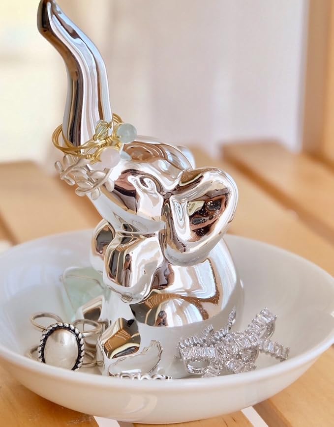 PUDDING CABIN Elephant Gift for Women - Elephant Trinket Dish for Rings Earrings Organizer - Elephant Decor for Women Girls Her Friends Birthday Valentine's Day Xmas Gifts