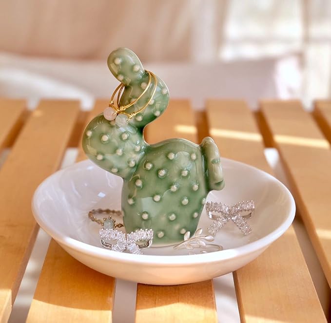 PUDDING CABIN Cactus Gifts for Women Cactus Ring Holder Dish Birthday Gifts for Women Girls Friends, Cactus Decor for Bathroom Nighstand, Wedding Valentine's Day Xmas Gifts Mothers Day Gifs