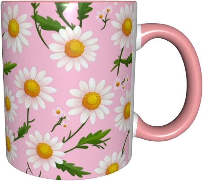 Daisy Coffee Mug 11oz Ceramic Tea Cup With Handle Funny Porcelain Mugs for Women Dishwasher Microwave Safe
