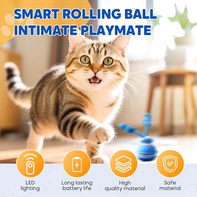 Interactive Dog Toys, Smart Touch-Activated Automatic Rolling Ball, USB Rechargeable Bouncing Dog Ball, Suitable for Cats and Small to Medium-Sized Puppies (Blue 2pcs)