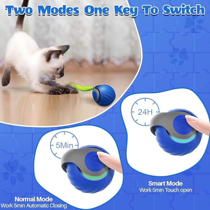 Speedy Cat Toy,Smart Self Rolling Interactive Toy Balls Automatic Moving,Chase Toys for Bored Indoor Kitten/Adult Cats, Rechargable(Blue)