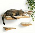 Wall Mounted Cat Shelves with Elevated Ceramic Feeding Station–Scandinavian Floating Design, Solid Plywood, Two Climbing Steps with Cotton Mats, Modern Cat Wall Furniture Set 300 ml Bowls