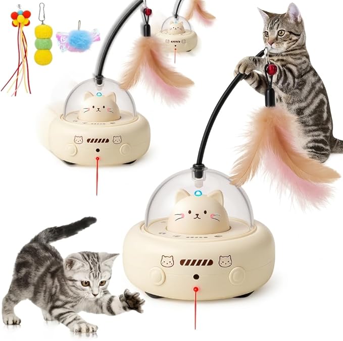 BABORUI Interactive Cat Toy with LED & Feather, Automatic Cat LED Toy for Indoor Cats, USB Rechargeable Smart Cat Toy, Electric Cat Toy for Bored Cats & Kittens
