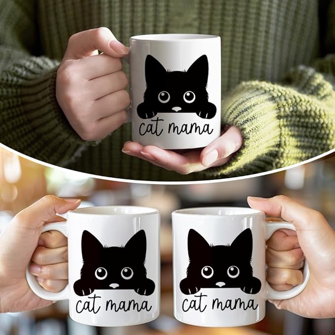RZHV Cat Mama Funny Coffee Mug, Novelty Cat Mug, Mother's Day Birthday Gifts for Mom Aunt Wife Women, Christmas Thanksgiving Gifts for BFF Sisters Friends Colleague Girlfriend Cats Lovers