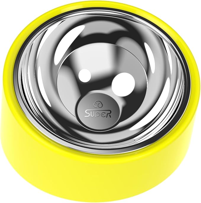 15 Degree Tilted Slow Feeder Bowl for Small Dogs and Cats, Anti-Gulping Raised Pet Food and Water Dish with Non-Skid Base, Mess-Free Easy Clean Design, Yellow