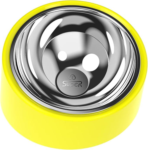 15 Degree Tilted Slow Feeder Bowl for Small Dogs and Cats, Anti-Gulping Raised Pet Food and Water Dish with Non-Skid Base, Mess-Free Easy Clean Design, Yellow