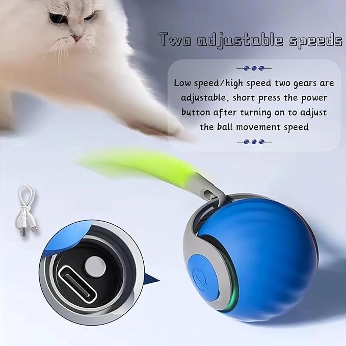 2PCS Speedy Tail 2.0, Speedy Tail Cat Toy, Smart Interactive Cat Toy Ball, Two Speed Adjustment (Orange + Blue)