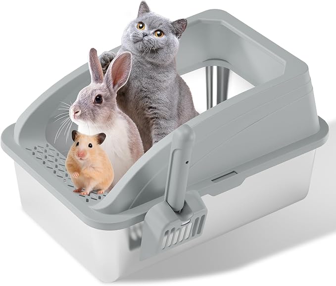 Stainless Steel Litter Box, Metal Litter Box with Scoop, High-Sided Leak-Proof Design, Non-Stick Base, Easy to Clean for Kittens, Senior & All Cats